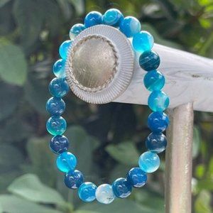 8mm Blue & White Agate Stretch Bracelet